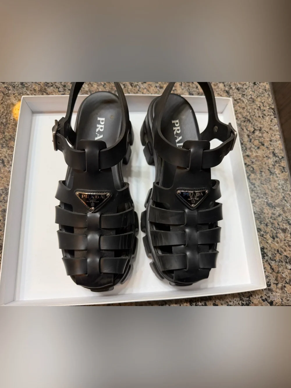 Prada Monolith Rubber Fisherman Sandals Black Nero w/ Box & Dust Bag